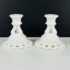 Vintage Westmoreland Milk Glass Doric Open Lace Candle Holders White Set Of 2