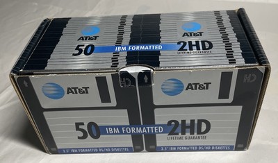 AT&T 50 Count 3.5'' IBM Formatted 2HD Floppy Disks In Box w/ Labels