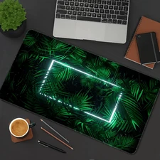 40*90cm XXL Neon Green Tropical Leaf Gaming Desk Mat & Mouse Pad - Large Extende