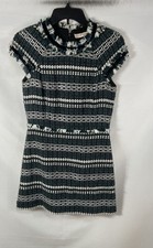 Tory Burch Women's Green Teal Sequin Trim Fringe Tweed Shift Dress Size 2