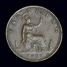 GB VICTORIA  BUN HEAD  FARTHING 1862 ++ SHARP GRADE!! ++ [210-12]