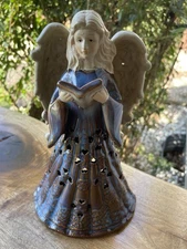 VTG ceramic angel tea light candle holder heart cut outs religious Christmas