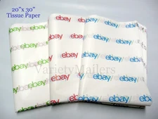 40 WRINKLED Sheets of eBay Branded Tissue Paper 20x30 ~ Red, Blue & Green Colors