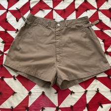 Vintage 1960s 70s Women s Tan Side Buckle Shorts Athletic Polyester Blend
