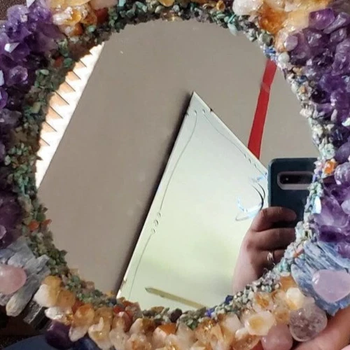 Semi-Precious Agate Stone Wall Mirror – Handmade Home Decor Accent Piece - Image 4 of 4