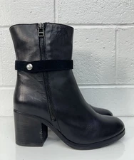 Coach and Four Berina Black Leather High Ankle Round Toe Heeled Boot Sz 9.5