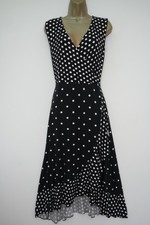 DOROTHY PERKINS BLACK WHITE POLKA DOT SPOT JERSEY WRAP MIDI TEA DRESS SIZE 12