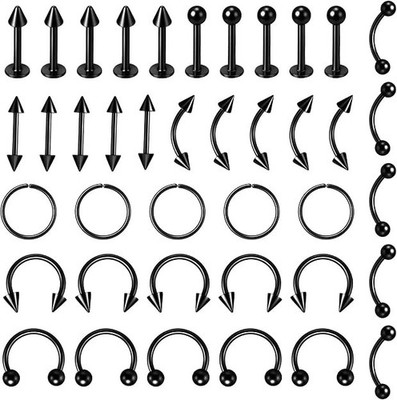 40 Pcs Black Piercing Jewelry Lip Horseshoe Labret Snake Bite Piercing Jewelry E