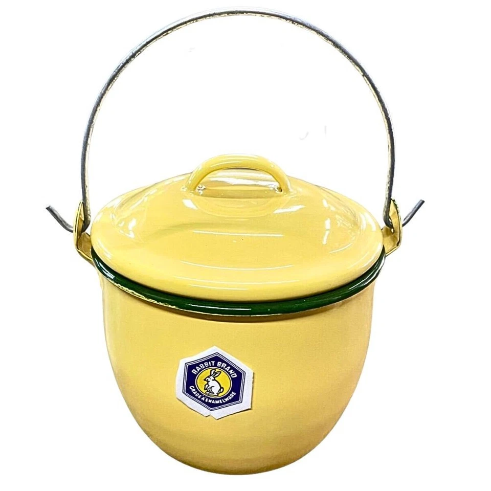 Enamel Pot with Handle Cream 12cm Small Handmade Vintage Thai Kitchen Cookware - Image 4 of 4