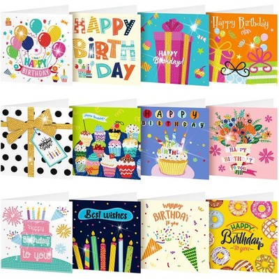 Saillong 12 Pack Happy Birthday Diamond Painting Greeting Card Kits DIY Diam...