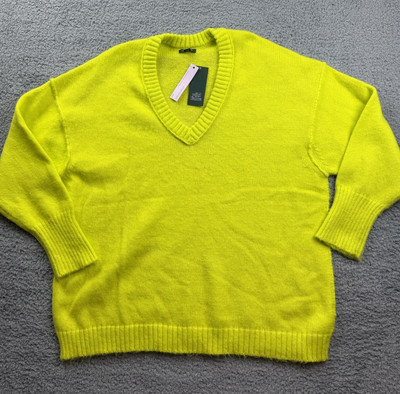 Wild Fable Women's Size Large V-Neck Fuzzy Oversized Pullover Sweater Lime Green