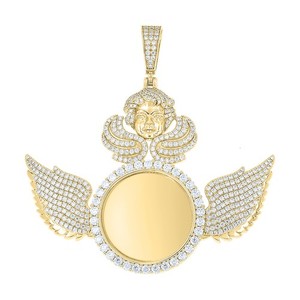 Authentic Yellow Gold Plated Moissanite Angel Wings Picture Memory Frame Pendant 8.44 CT