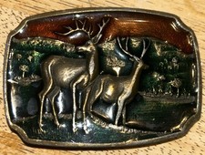 XE25138 NOS VINTAGE 1970s BUCK DEER WILDLIFE ANIMAL ARTWORK BELT BUCKLE