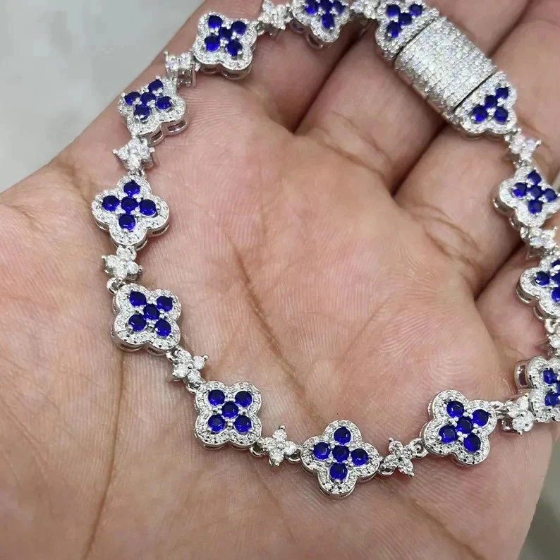 Brazalete tenis mujer zafiro simulado corte redondo 6 quilates chapado en oro blanco 14k Foto 2 de 4