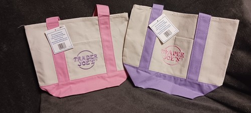 Trader Joe's Mini Pastel Pink And Lavender Tote Bags Set Of Two - Picture 2 of 2