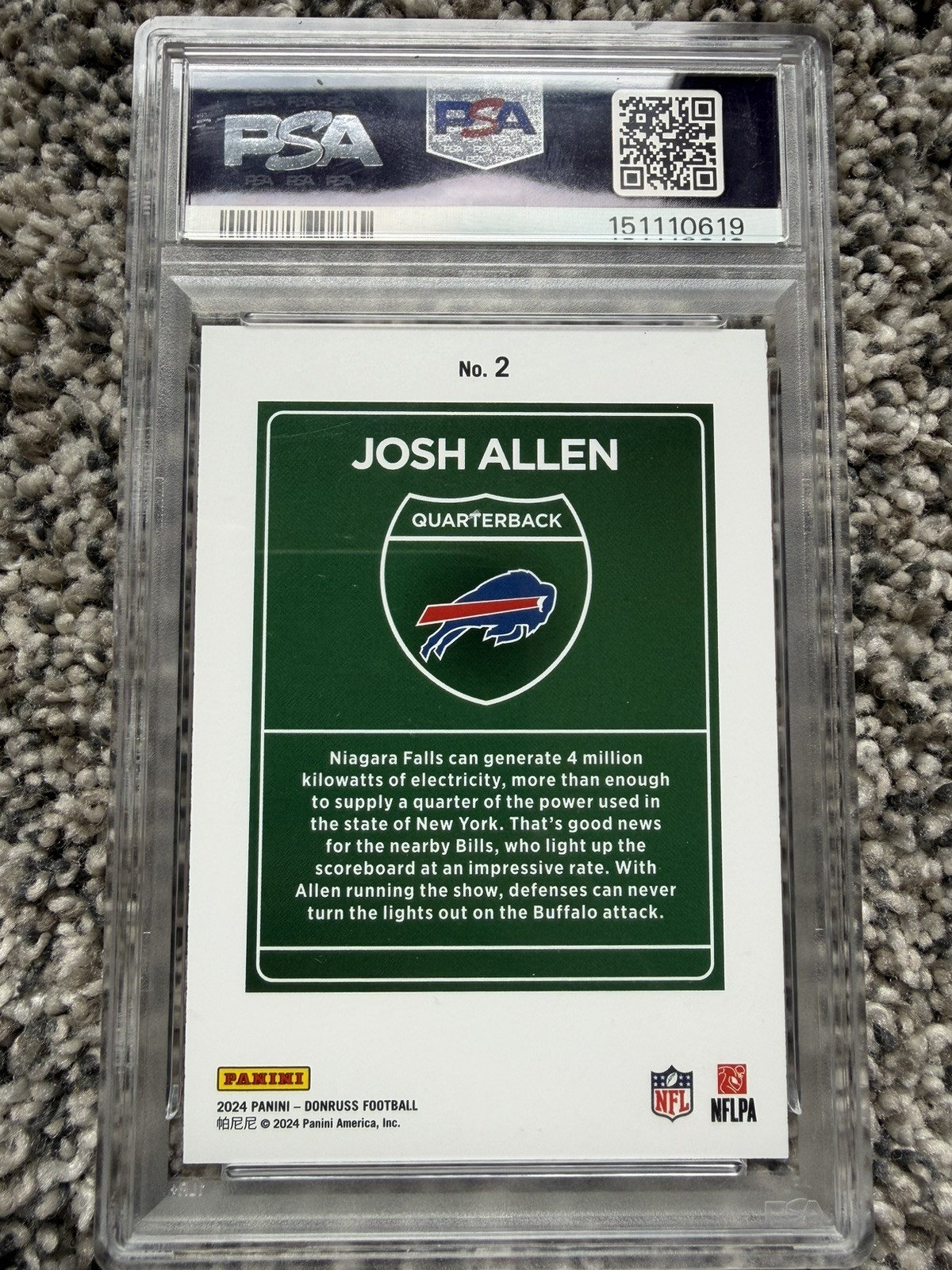 2024 Panini Donruss - Downtown! Josh Allen #2 PSA 8 - Buffalo Bills view 2