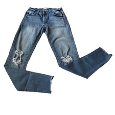 KanCan Mid Rise Skinny Blue Stretch Destroyed Fray Jeans 3/25 READ