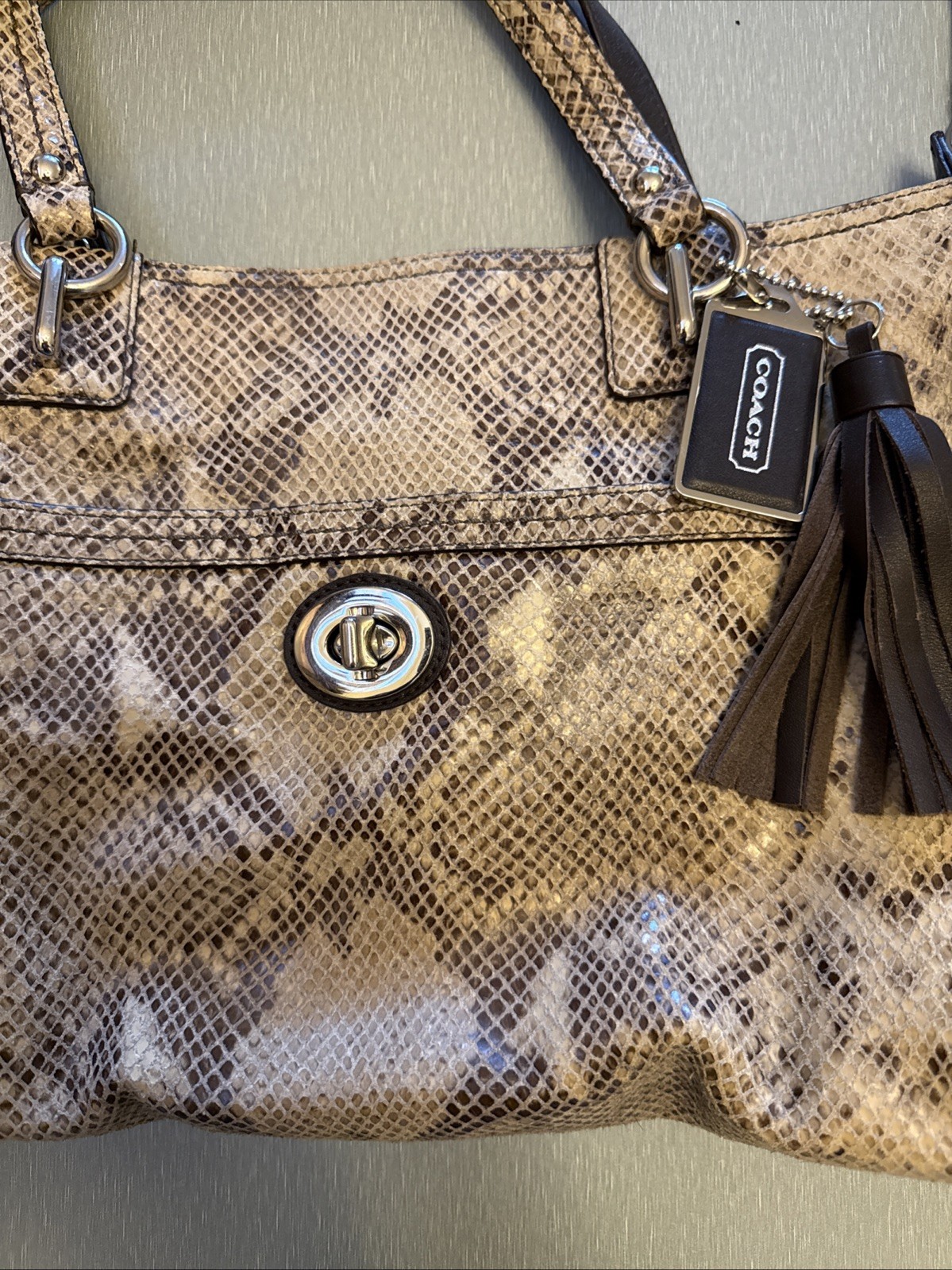 Coach Embossed Python Snake Print Shoulder Purse … - image 2