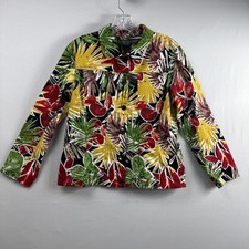 Chicos 1 Additions Jacket Womens size Medium Tropical Hawaiian Coastal Cotton