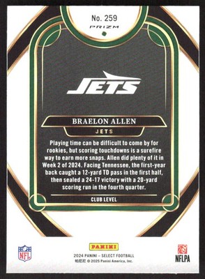 3220H 2024 Panini Select #259 Braelon Allen Green & Yellow Prizm