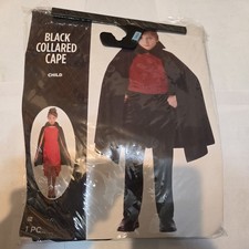 Black Collared Cape Child Size Costume Halloween Party Dress Up School Age8 