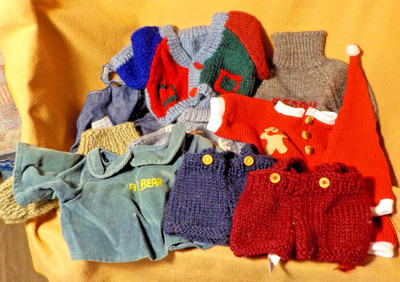 ELEVEN Pieces of Bear Clothes: Sweaters, Pants AND Christmas Outfit