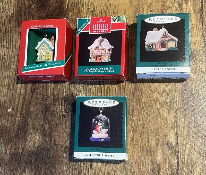 Lot of 4 Hallmark Keepsake Miniature Ornaments  Old English Village Series VG