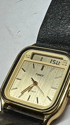 VINTAGE 1990'S TIMEX #392 K CELL ANALOG/DIGITAL GOLD TONE NEW BATTERY
