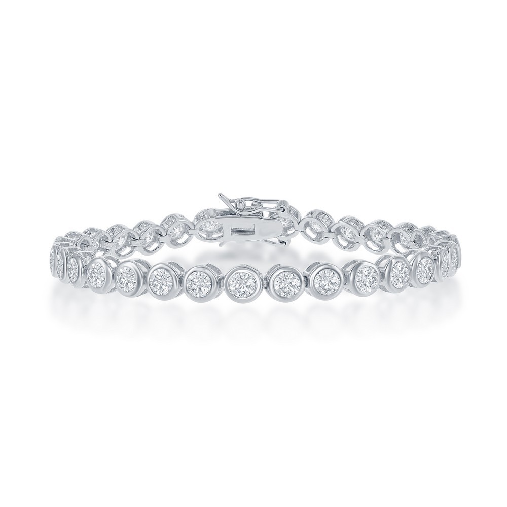 Classic Womens Bracelet Sterling Silver Bezel Set 4 mm CZ Tennis 7 inch 33390₽