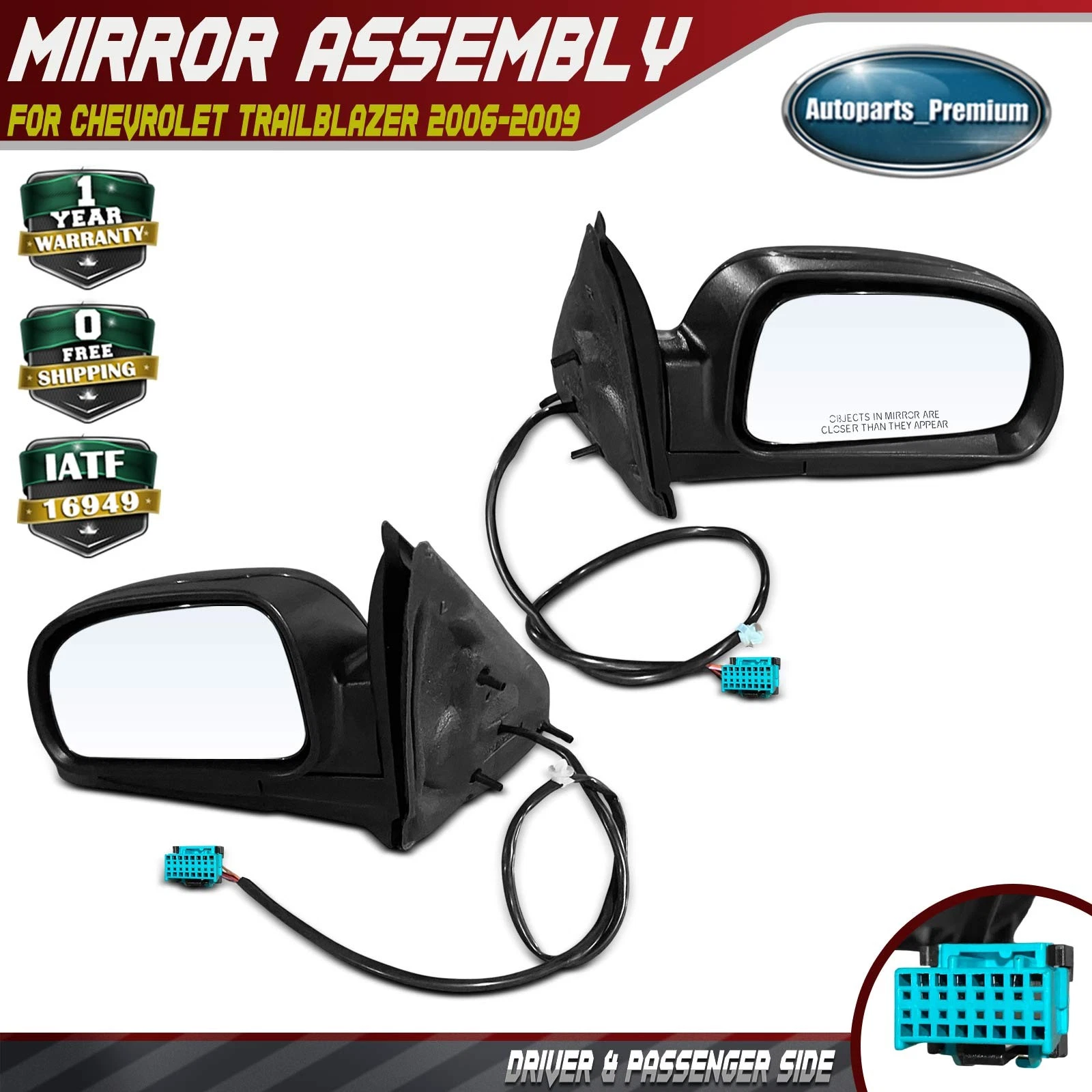 2x Power Mirror w/ Power Heated 16 Holes+5 Pins for Chevrolet Trailblazer 06-09