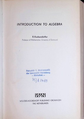 Introduction to Algebra Rudolf, Kochendörffer: