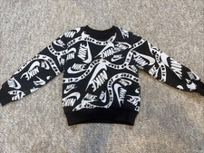 Nike Boys Logo Just Do It Sweater CrewNeck Black White Sz 4 XS 