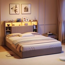 Polsterbett LED Bett 140x200cm Doppelbett mit Stauraum Lattenrost Bettgestell