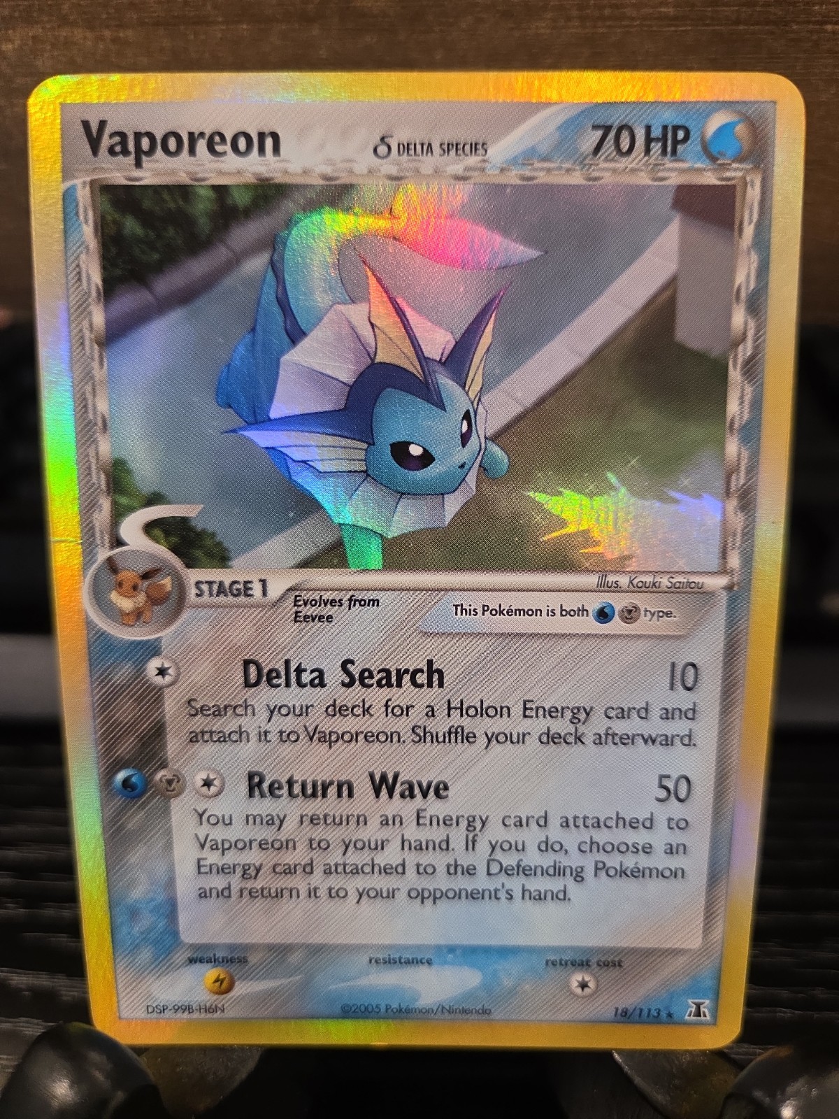 Pokémon TCG Holo Vaporeon 18/113 Delta Species rare. LP/NM