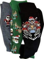 NEW Men's Christmas Crew Socks 3 Pair Size 9-11 Santa Motorcycle, Punch Snowman