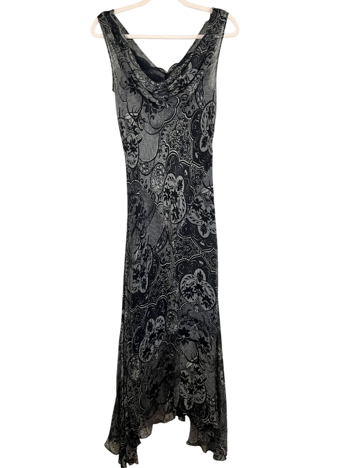 Vintage Silk Floral Beaded Dress Black 10 Y2K Whimsigoth Prom Fairy Grunge Indie