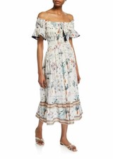 New TORY BURCH Meadow Folly Off-the-Shoulder Floral Midi Dress Size L