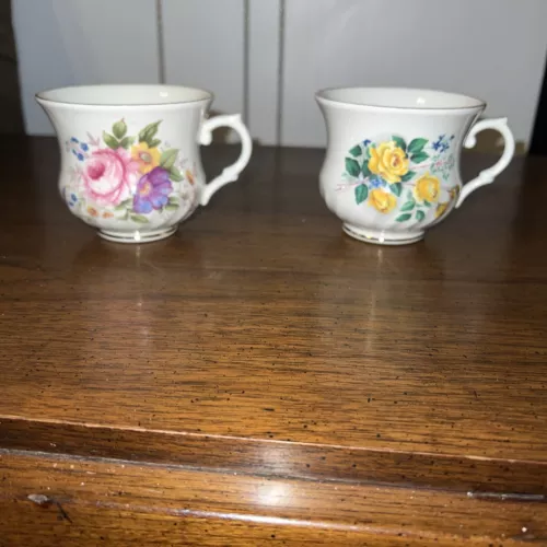 Vtg Old Foley James Kent Staffordshire England Set Of 2 Cups Floral