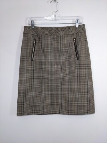 Jones New York Womens Pencil Skirt Knee Length Camel Brown Plaid Lined Multi 8