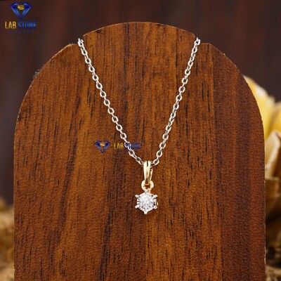 0.09 TCW Round Cut  Labgrown Diamond Pendant 18K Yellow Gold Labstone