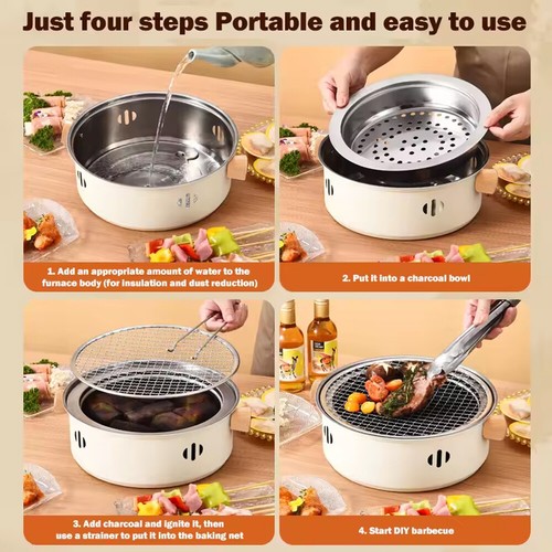 BBQ Charcoal Grill with Grill Net Compact Tabletop BBQ Grill for Camping Picnic - Picture 6 of 19