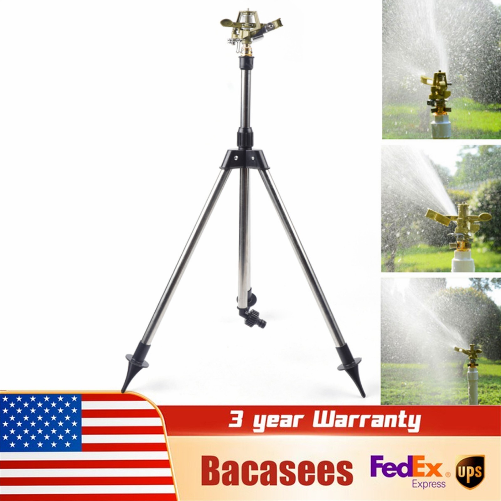 Large Area Impact Sprinkler Tripod Base Water Sprinkler for Lawn Yard Garden US