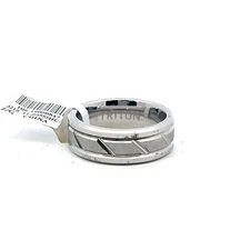 Triton 8mm White Tungsten Comfort Fit Slant Design Band Ring