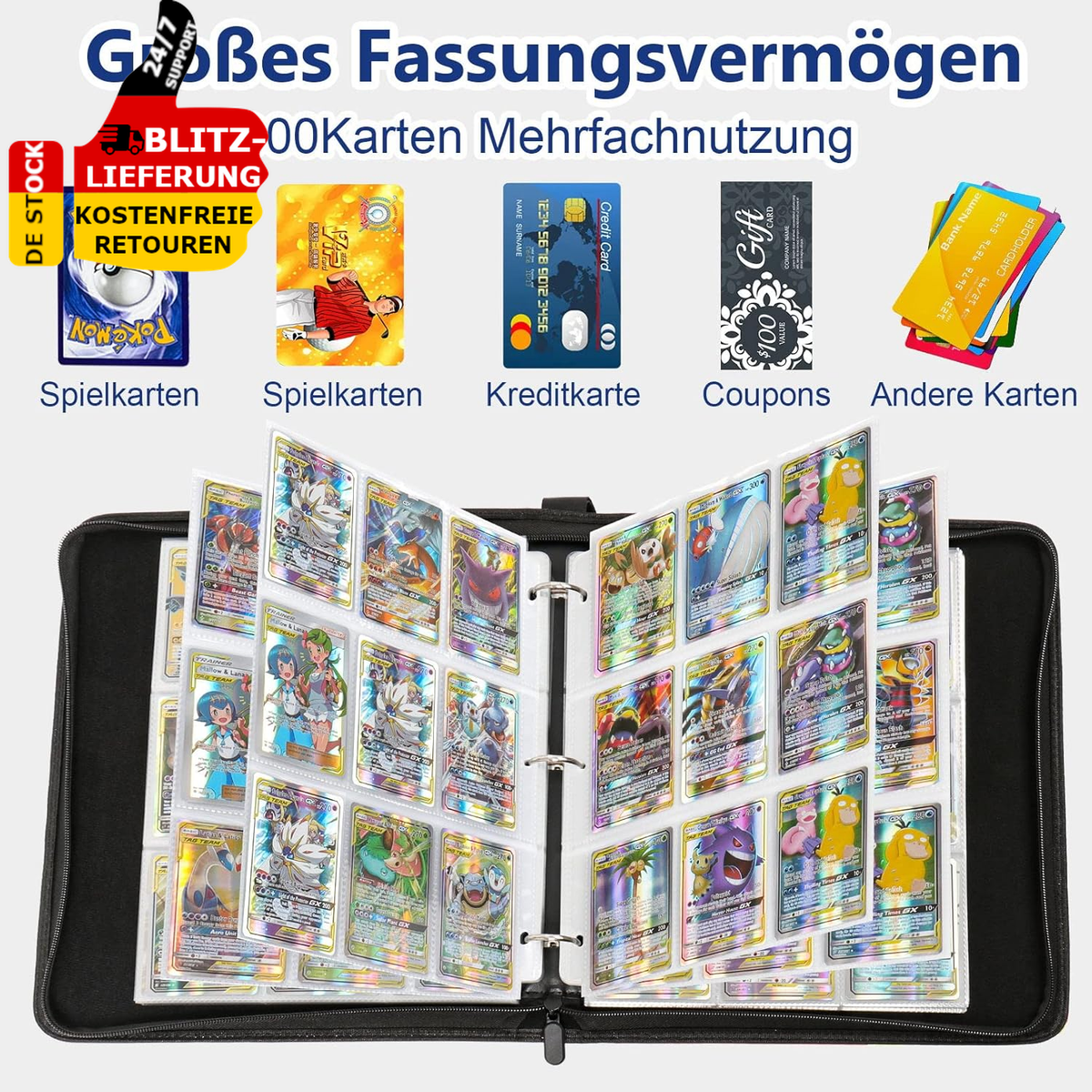 Pokémon Sammelalbum Für 900 Karten - Mit Kordelzugbeutel Und Etui