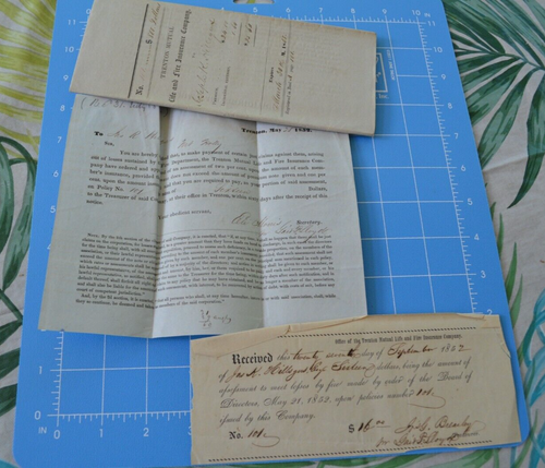 1850s NJ Trenton Mutual Life & Fire Insurance Company Document Related Ephemera - 第 1/5 張圖片