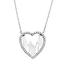 Sterling Silver 925 Family Heart Necklace Parents  Boys CZ Heart Necklace N141