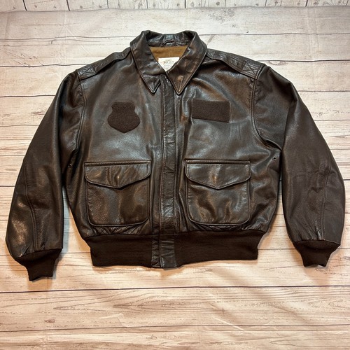GENUINE US ARMY AIR FORCE FLYERS MEN'S LEATHER TYPE A-2 FLIGHT JACKET - SIZE 46
