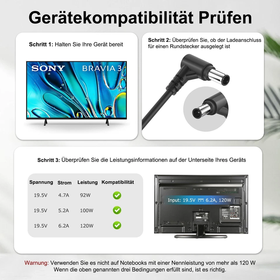 120W Ladegerät für Sony Bravia TV 50"55"60" KDL-50W829B KD-49X750F 19.5V Netztei - Bild 3 von 4