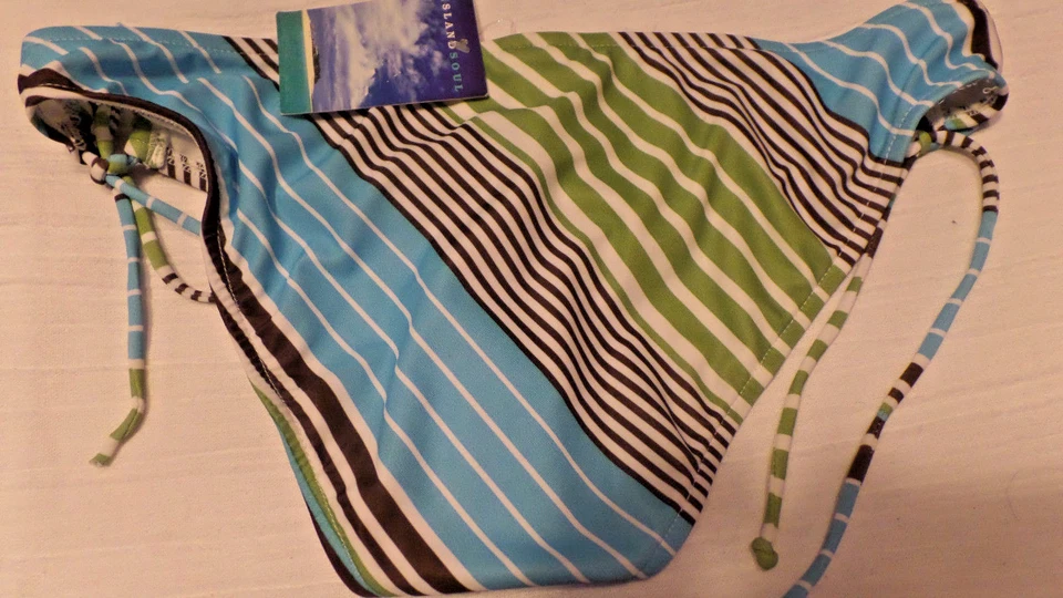 Island Soul talla NWTS Med. Pantalones de baño/bikini a rayas para dama blanco/verde marrón S Foto 2 de 2