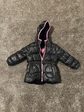 Pink Platinum Girls Puffy Black Sparkle Fleece Lined Hooded Jacket 3T